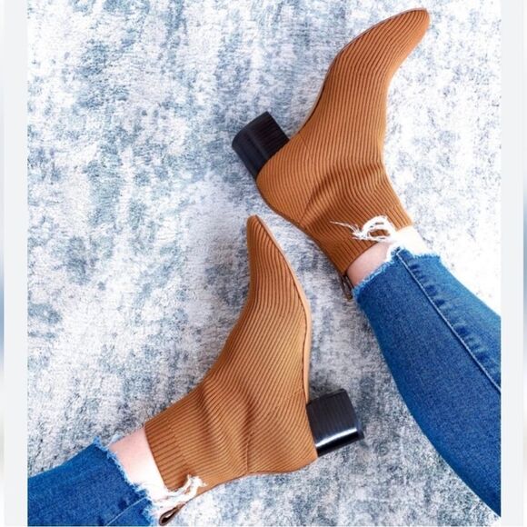 Everlane The Glove Boot Toffee Rib Knit Ankle Sock ReKnit Block Heel Sz 5.5 New - Picture 6 of 17